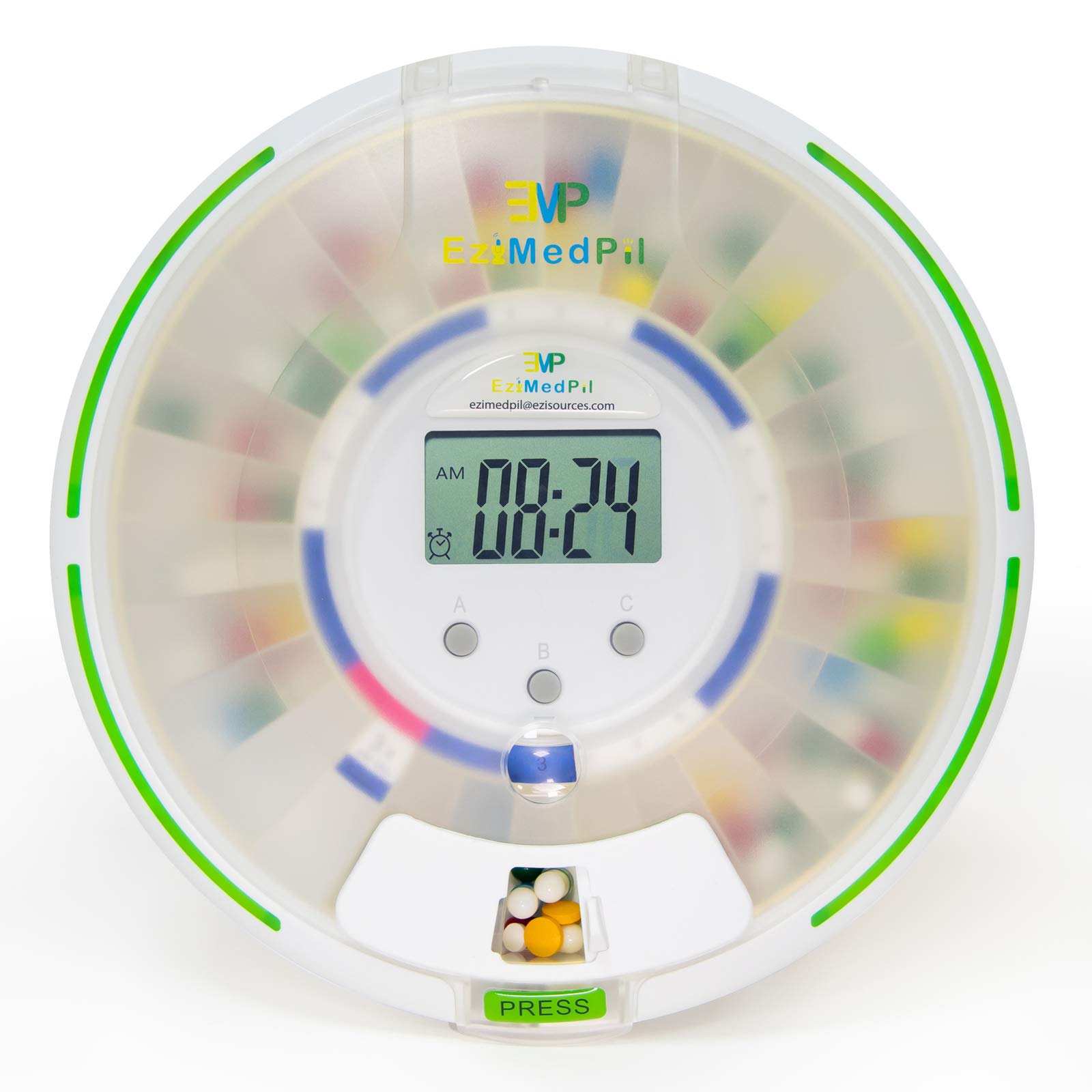 Photo 1 of EziMedPil Automatic Pill Dispenser with Alarm, Sound & Light, up to 6 Alarms/Day, 6 Dosage Templates, Easy-Read Display, Frosted Lid & Locked 28-Day Medication Dispenser for Protecting Pills Privacy
