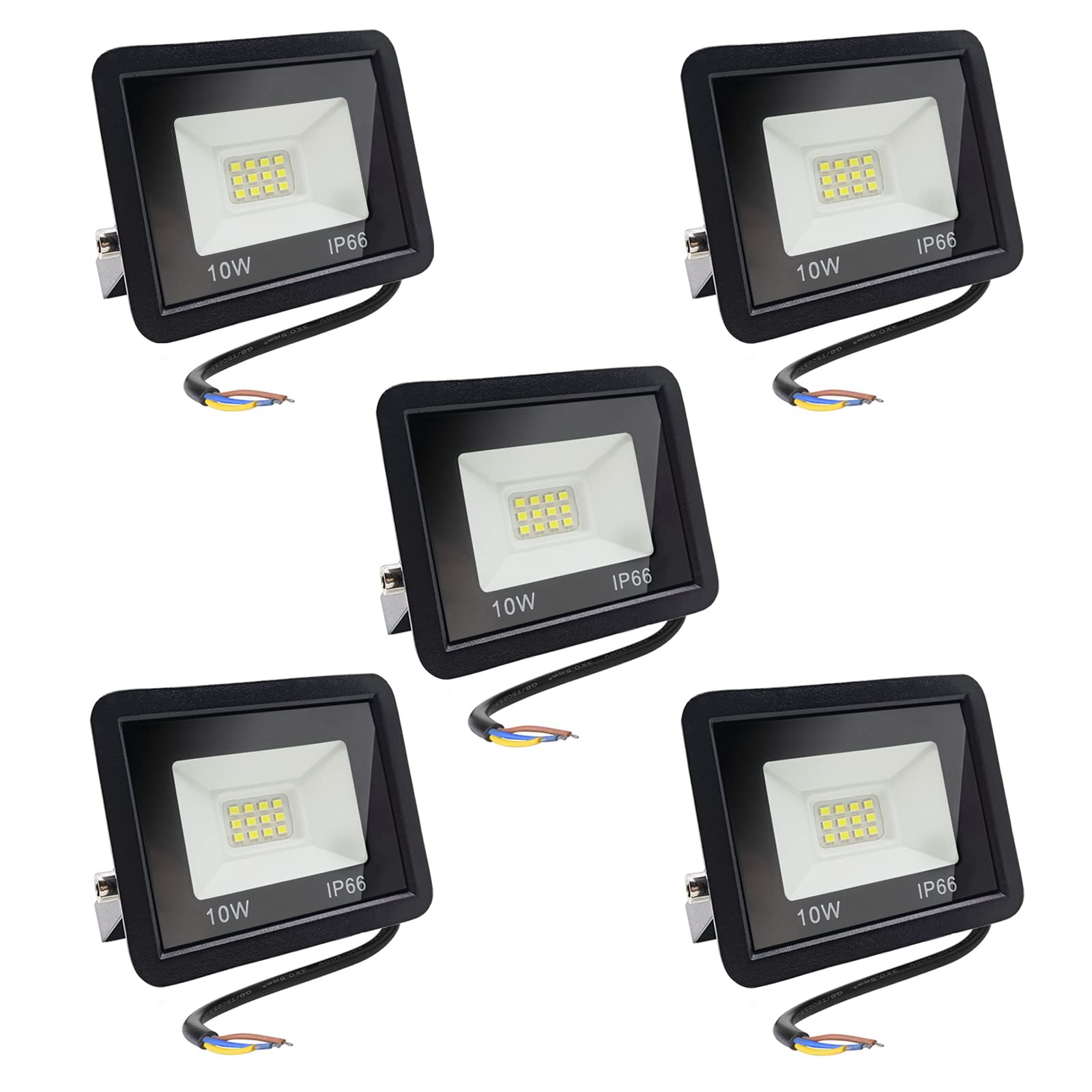 LED Spotlight Outdoor 10 W Outdoor Floodlight IP66 Waterproof Outdoor Spotlight LED Floodlight for Garage, Garden, Sports Field, Patio, 850 LM Super Bright Headlight 5x10 Watt, Cool White 6500 K