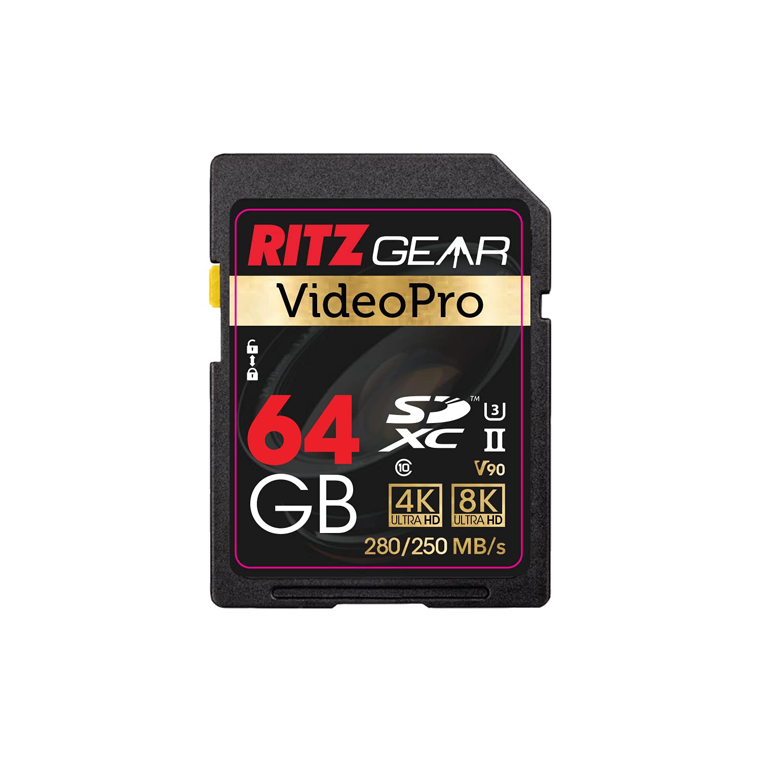 Ritzgear Video Pro SD Card UHS-II 64GB SDXC Memory Card U3 V90 A1, Extreme Performance Professional Sd-Card (R 280mb/s 250mb/s W)