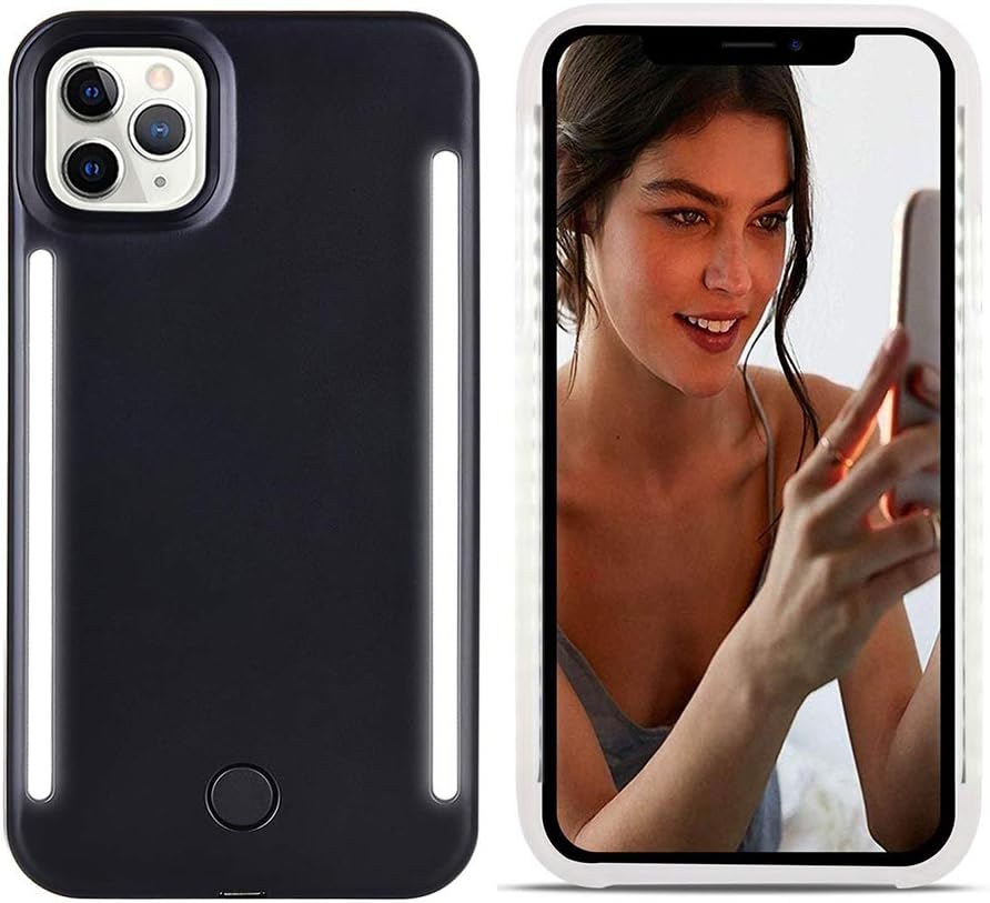 LNtech Selfie Light up Case, Rechargeable LED Light Up Flash Lighting Selfie Case Dual Side Flashlight Illuminated Cover [Dimmable Switch] for iPhone 11 Pro(Black, iPhone 11 Pro)