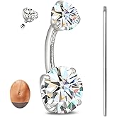 limerencia Moissanite Belly Button Ring, G23 Titanium Hypoallergenic Internally Threaded Navel Jewelry, Curved Dangle Belly Ring Piercing Jewelry for Women, Men