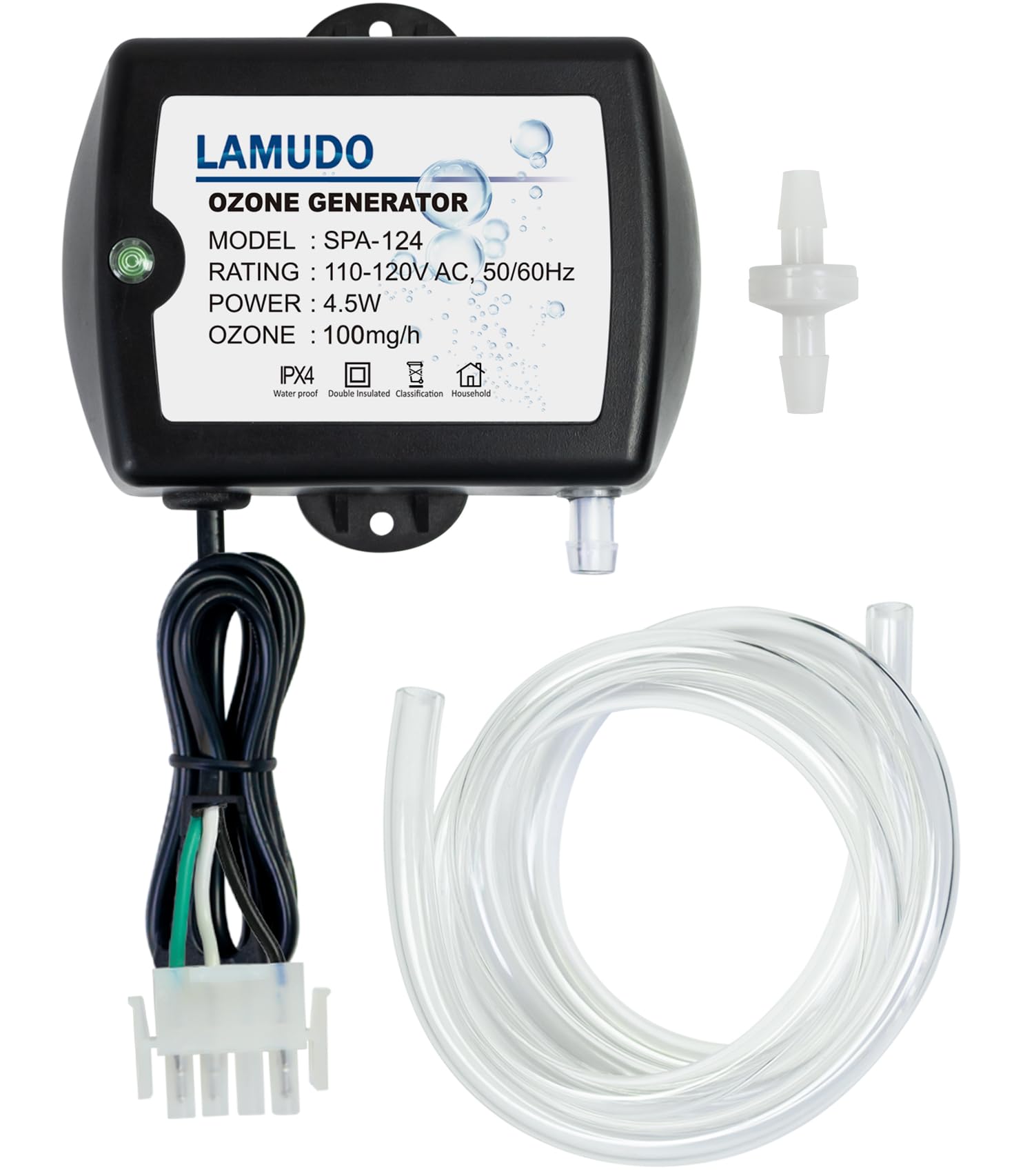 Photo 1 of Lamudo Ozone Generator for Hot Tub and Cold Plunge, SPA-124 Ozonator for Swim Spas, Mini Portable Ozone Machine with Check Valve and Tubes, Replace HCD-55(AMP-4 Plug)