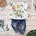 Toddler Baby Girl Outfits,Crytech 2 Pcs Long/Short Sleeve Floral Print Flower Pattern Ruffle High Waist Crop Top T-Shirt Dress + Ripped Jeans Denim Pants Clothes Set (2-3 Years, Green)thumb 4