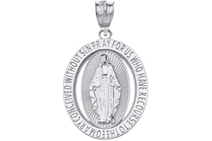 CaliRoseJewelry Sterling Silver Saint Mary Pray for Us Oval Charm Pendant