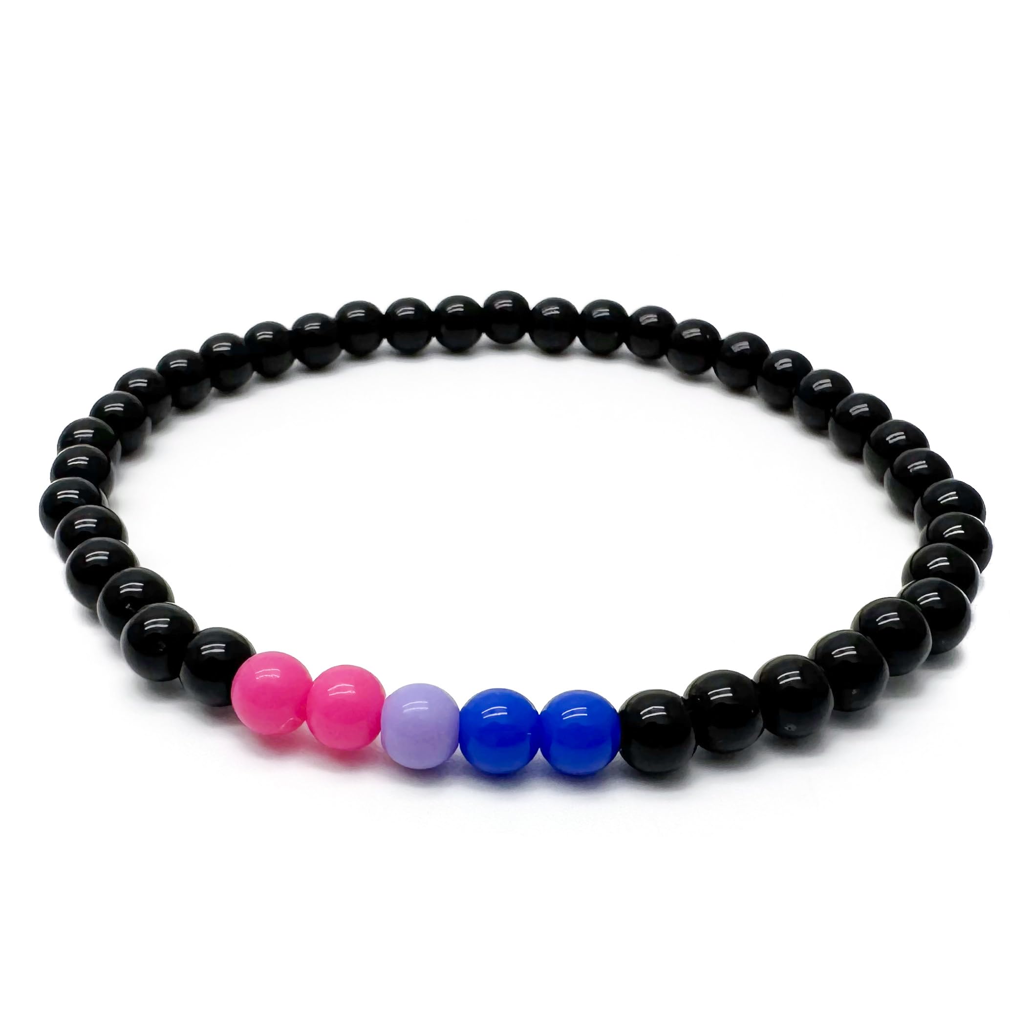 Larger Size Bisexual Flag Bead Bracelet - 6mm Pink Lavender Blue and Black Acrylic Beads - LGBT Pride - Awareness - 8.5 inches