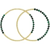 Kainier Gold Beaded Bracelets for Women 2Pairs 14K Gold Plated Stretch Bracelet Set Stackable Tarnish Dainty Natural Stone Bead Bracelets Gift