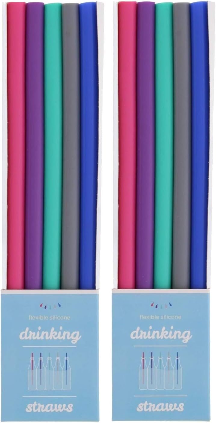Just Bright Reusable Drinking Straws, 10 Colorful Straws - Flexible Silicone Straws For Drinks & Smoothies - Fits 20 oz & 30 oz Tumblers, Bottles, Glasses & More - Reusable Straws Reduce Plastic Waste