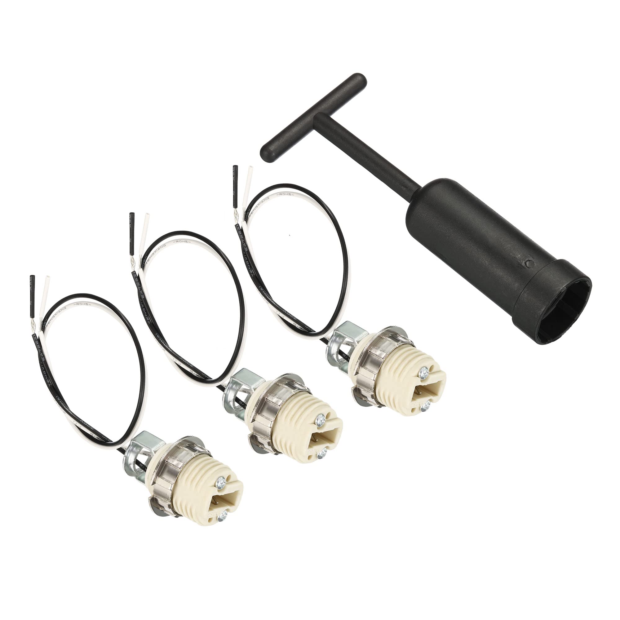 PATIKIL G9 Light Base Socket Kit, 3 Set 10 Inch Long Wire Lead Ceramic Lamp Holder Base with Socket Ring Removal Tool, White