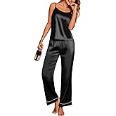 Ekouaer Women Silk Satin Pajamas Sleeveless Pjs Set 2 Piece Summer Loungewear Sleepwear with Pockets S-XXL