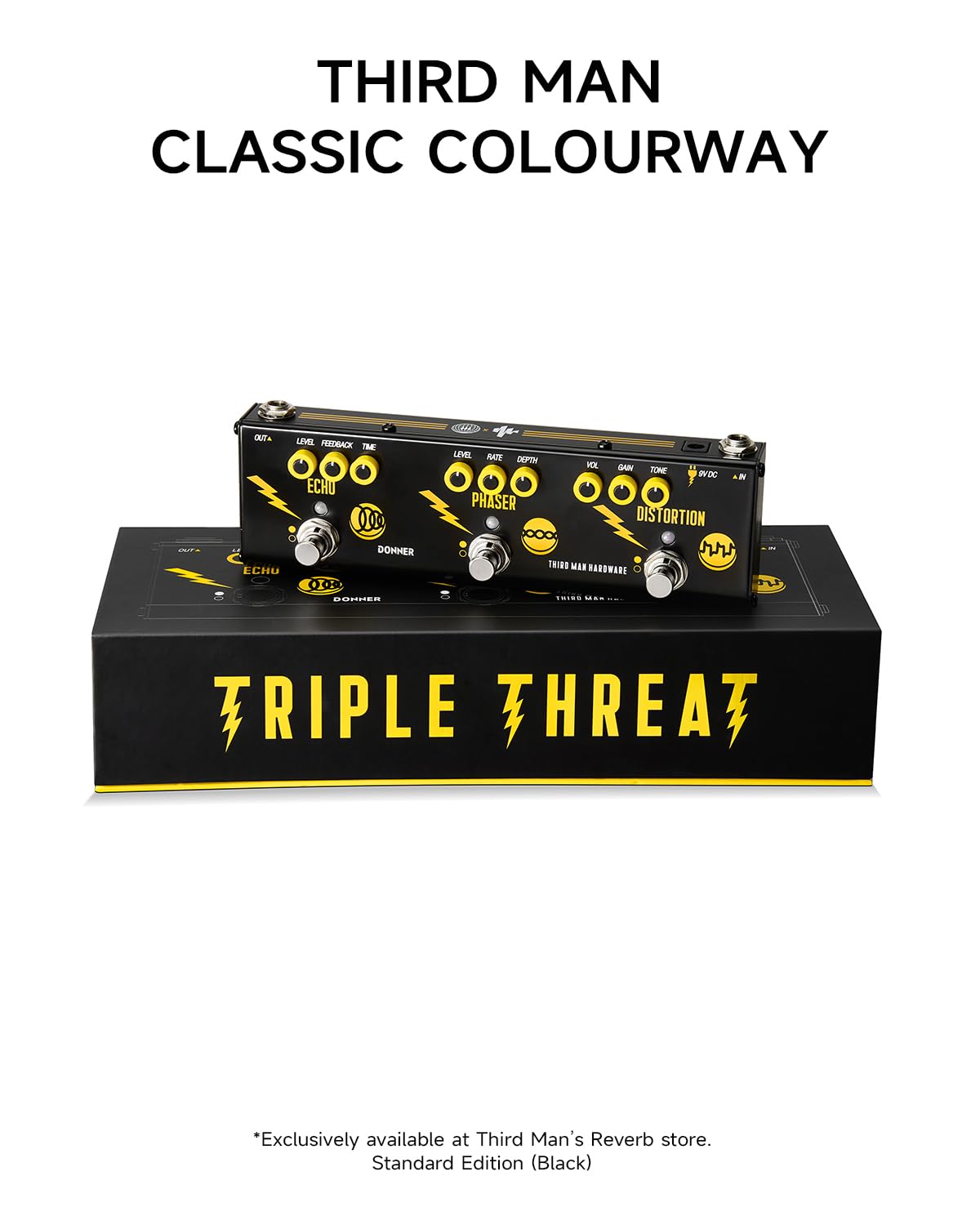 Donner X Third Man Hardware Multi-Effect Pedal, Triple Threat 3-in-1 Analog Guitar Pedal Distortion Phaser Echo Pedal with Adapter for Electric Guitar
