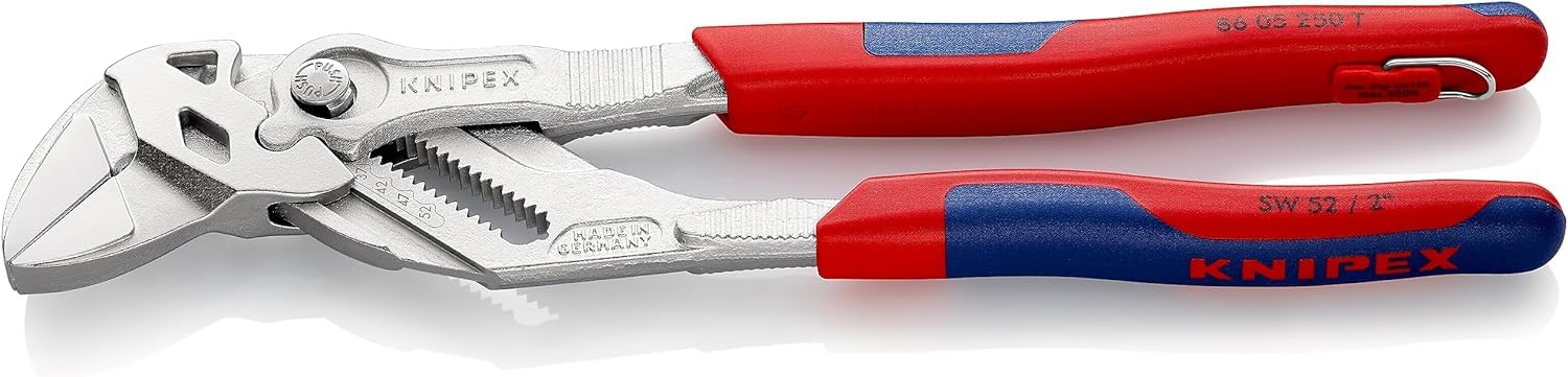 KNIPEX Pliers Wrench Pliers and a Wrench in a Single Tool Chrome-Plated with Multi-Component Grips, with Integrated Tether Attachment, 86 05 250 T