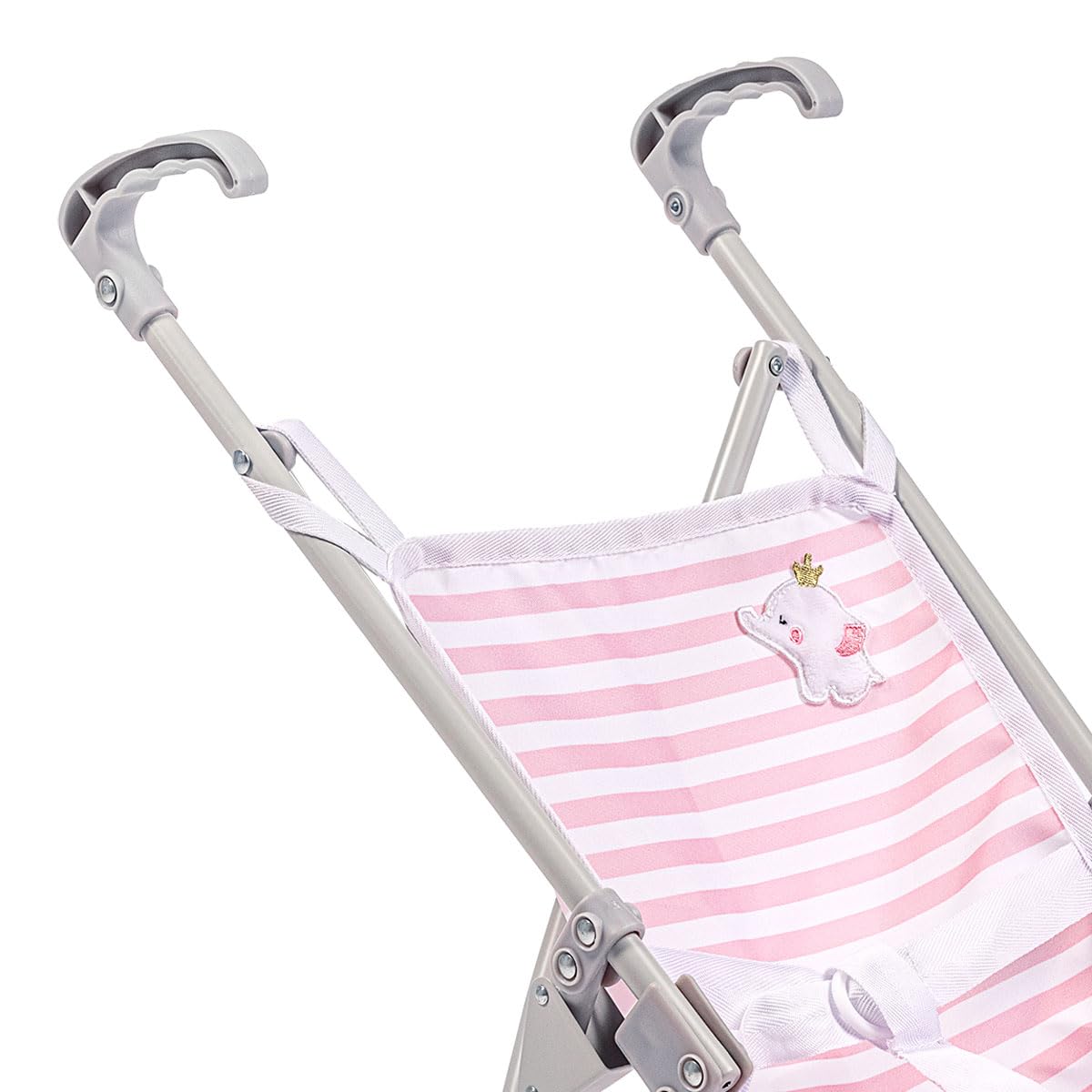 JC Toys Boutique | Folding Umbrella Doll Stroller for Children 2 Years Plus, Pink Stripes and Soft Embroidery | Sturdy Metal Frame | Pretend Play with Dolls up to 18” Long | Seat Belt