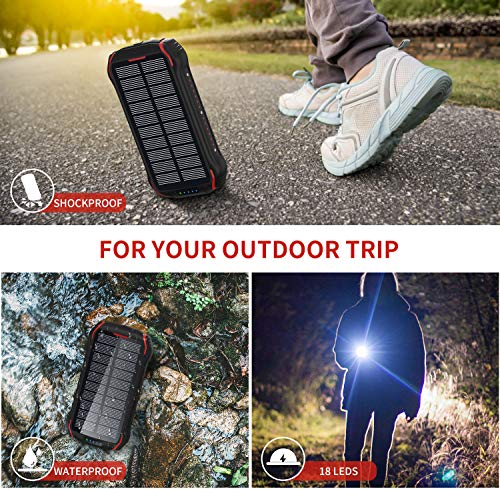 Solar Charger 26800mAh, Wireless Solar Power Bank Portable Charger with 18 LED 3 USB Output 4 Lighting Modes Ports External Backup Battery Huge Capacity Phone Charger for Camping Outdoor