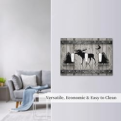 Rustic Deer Moose Forest Tree on Wood Plank 3 Gang
