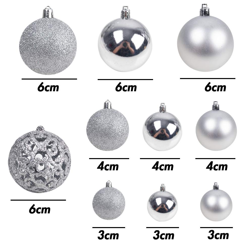 HAKACC Weihnachtskugeln, 100 Stück Weihnachtsbaumkugeln Silber Christbaumschmuck Anhänger für Tannenbaum Glitze Ball Weihnachtsdeko