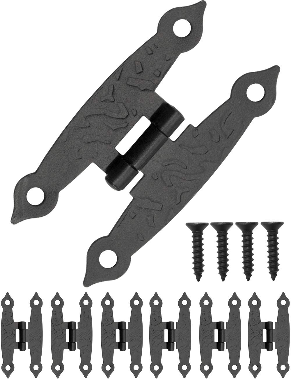 HomeTools.eu Iron Antique Hinges, 6 Pcs, Classic, Retro Design, Black, Coated, Door Mount, For Cabinets, Chests, Kitchens, Dressers, Vintage Look