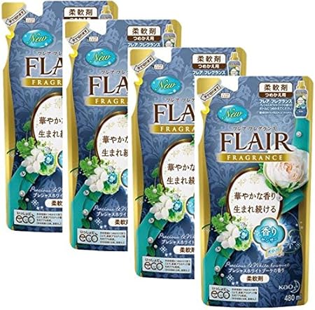 Amazon フレアフレグランス 柔軟剤 プレシャス ホワイトブーケの香り 詰替用 480ml 4点セット フレアフレグランス 柔軟剤