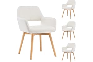 YEEFY Mid Century Modern Dining Chairs Set of 4 & 2 & 6 Comfy Accent Chair Upholstered Kitchen Dining Living Room Chairs for Bedrooms Waiting Room Home Arm Desk Chair No Wheels (Wool White, 4)