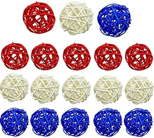 EBaokuup 18PCS 4th of July Natural Rattan Balls Decorations, 1.96 Inch Red White and Blue Wicker Rattan Balls for Independence Day Home Decor DIY Craft Vase Bowl Filler Table Decoration