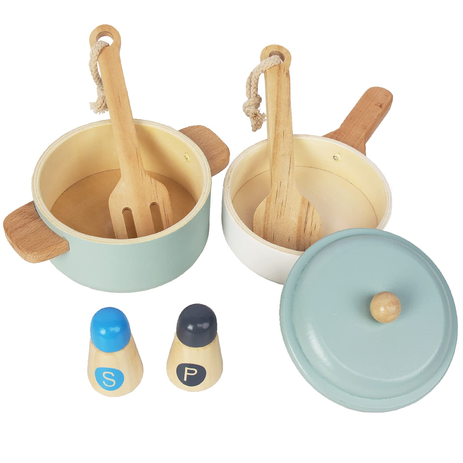 WOODENFUN Premium Toddler Play Kitchen Toys, Wooden Kitchen Utensils, Accessories for Pretend Play Kitchen Set, Montessori Learning Toy, Pretend Cooking Playset, Gift for 3+