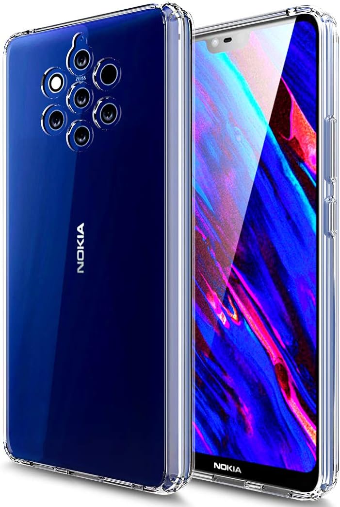 Nokia 9 PureView Case Huness TPU Grip Bumper and Clear Flower Transparent Hard PC Backplate Hybrid Slim Phone Case Cover for Nokia 9 PureView Phone (Clear)