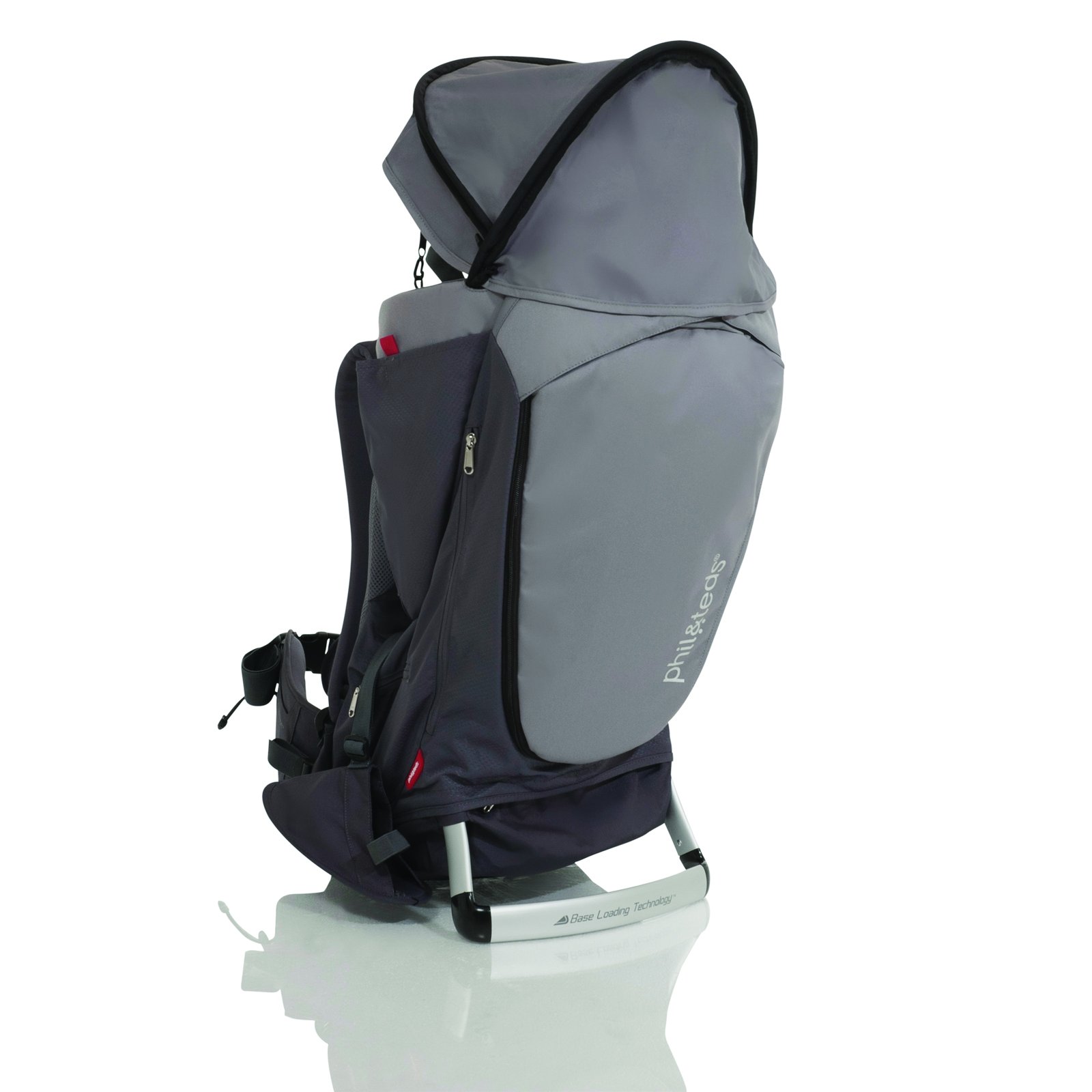 phil&teds Escape Child Carrier Frame Backpack, Red – Height Adjustable Body-Tech Harness - Articulating Dual Core Waist Belt – Includes Hood, Daypack, Change Mat – 30L Storage – 2 Year Guarantee