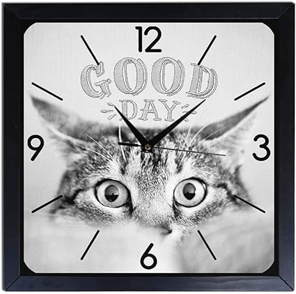 Horloge murale en bois bonne journée chat: Amazon.fr: Cuisine & Maison
