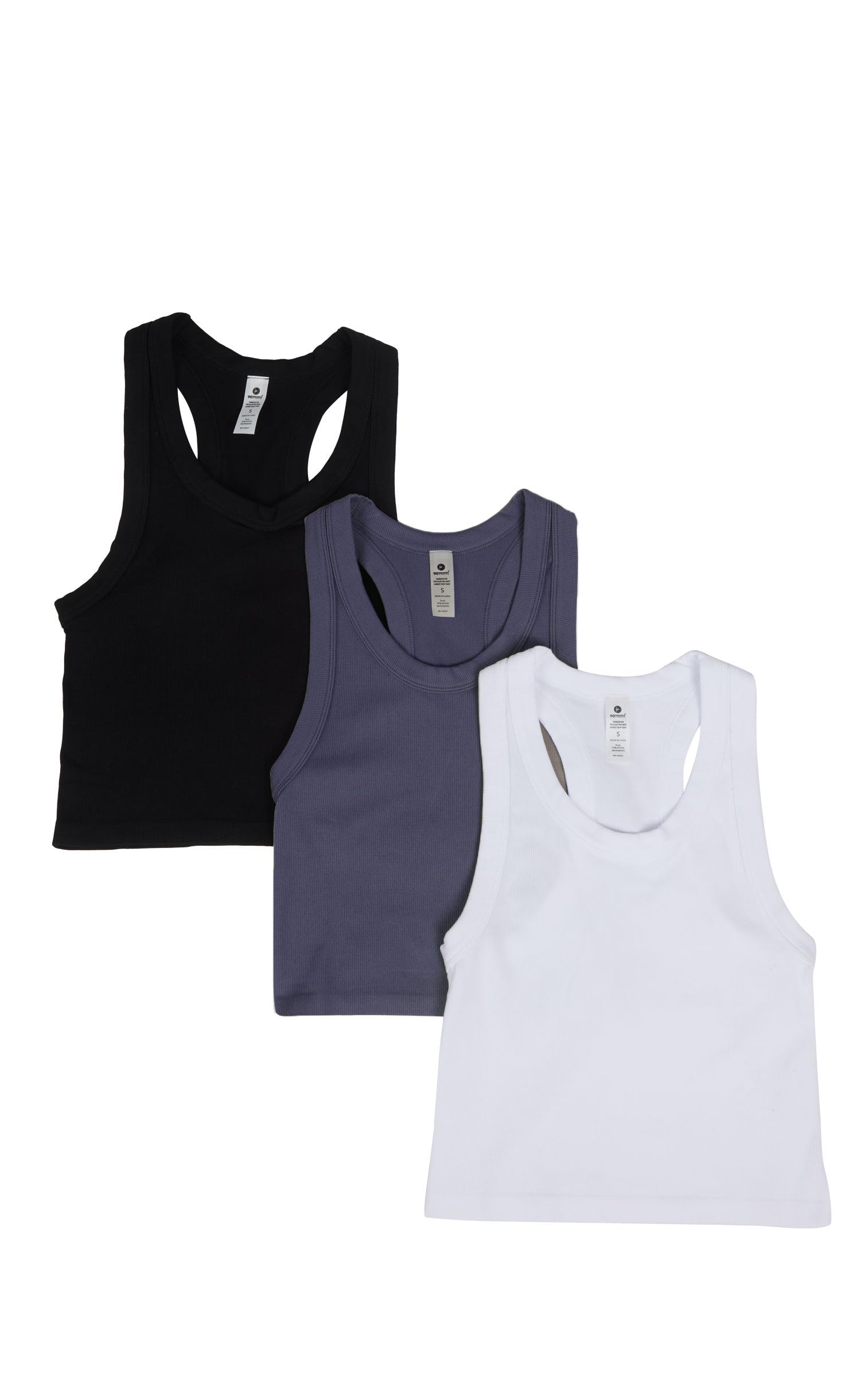 Photo 1 of 90 Degree By Reflex Womens Seamless Tank Ribbed Fitted Racerback Top 3 Pack - Grisaille/White/Black - Medium