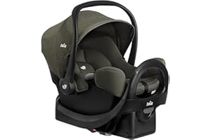 Joie Rue Lightweight Infant Car Seat & Anti-Rebound Base –Side-Impact Protection, 5-Point Harness, and UPF 50+ Canopy for Newborns and Infants (Evergreen)