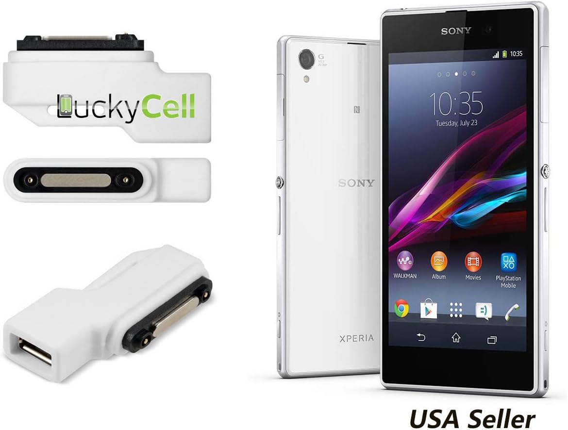 Luckycell - Micro USB to Magnetic Charger Connector Adapter for Sony Xperia Z1 Z2 Z3 Compact (White)