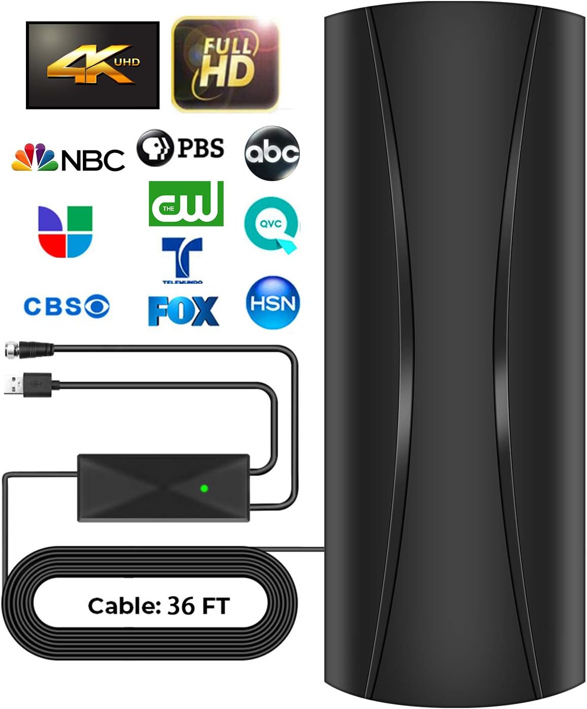Indoor Outdoor Amplified HD Digital TV Antenna 220+ Miles Long Range with 36ft Coax Cable Amplifier TV Antenna for Local Channels Support All Television 4K HD 1080P VHF UHF: MP3 Players & Accessories