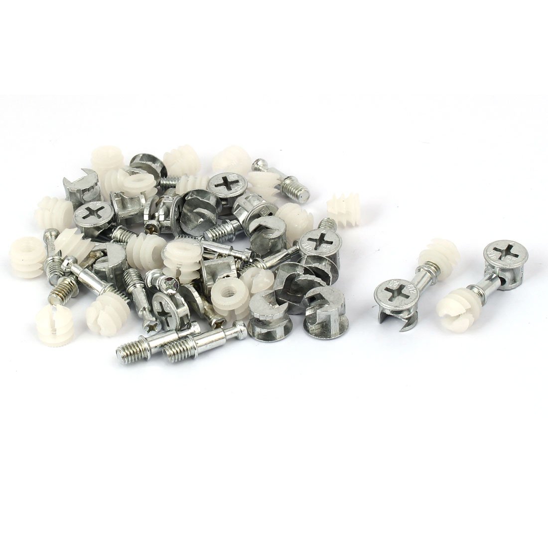 sourcing map 3-in-1 Furniture Connecting Kit 13mm OD Cam Fitting, 6x25mm Dowel Screws, 11mm OD Pre-Inserted Nut 20 Sets