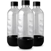 Replacement Carbonating Sparkling Water Bottles for SodaStream - 1 Liter, BPA-Free &amp; Leak-Proof (Compatible with Fizzi, One Touch, Jet, Source, Play, Genesis, Power Models) - 3-Pack (Black)