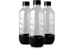 MRX SOLUTIONS Replacement Carbonating Sparkling Water Bottles for SodaStream - 1 Liter, BPA-Free & Leak-Proof (Compatible with Fizzi, One Touch, Jet, Source, Play, Genesis, Power Models) - 3-Pack (Black)