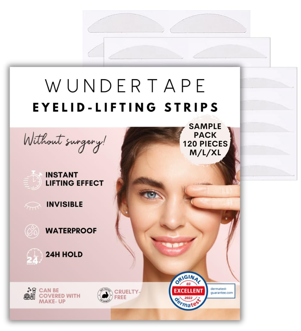 WUNDERTAPE Slip-on eyelid stripes, invisible eyelid tape, strips for eyelid lifting without surgery (waterproof, 24h hold, double eyelid tapes) eyelid tape (M + L + XL)