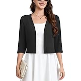 Askyes Women's Thin Shrugs 3/4 Sleeve Lightweight Open Front Cropped Tops Shrugs Cardigan for Dress