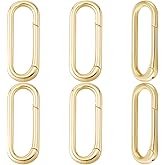 Beebeecraft 1 Box 6Pcs Spring Gate Rings 18K Gold Plated Brass Oval Spring Clasp Metal Necklace Enhancer Shortener Clasp for Bracelet Anklet Jewelry Making
