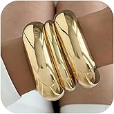 Inactwin 3PCS Chunky Gold Bangle Bracelets for Women Stack Trendy Wide Wrist Statement Bangle Silver Cuff Bracelets Fashion Jewelry Gift Accessories