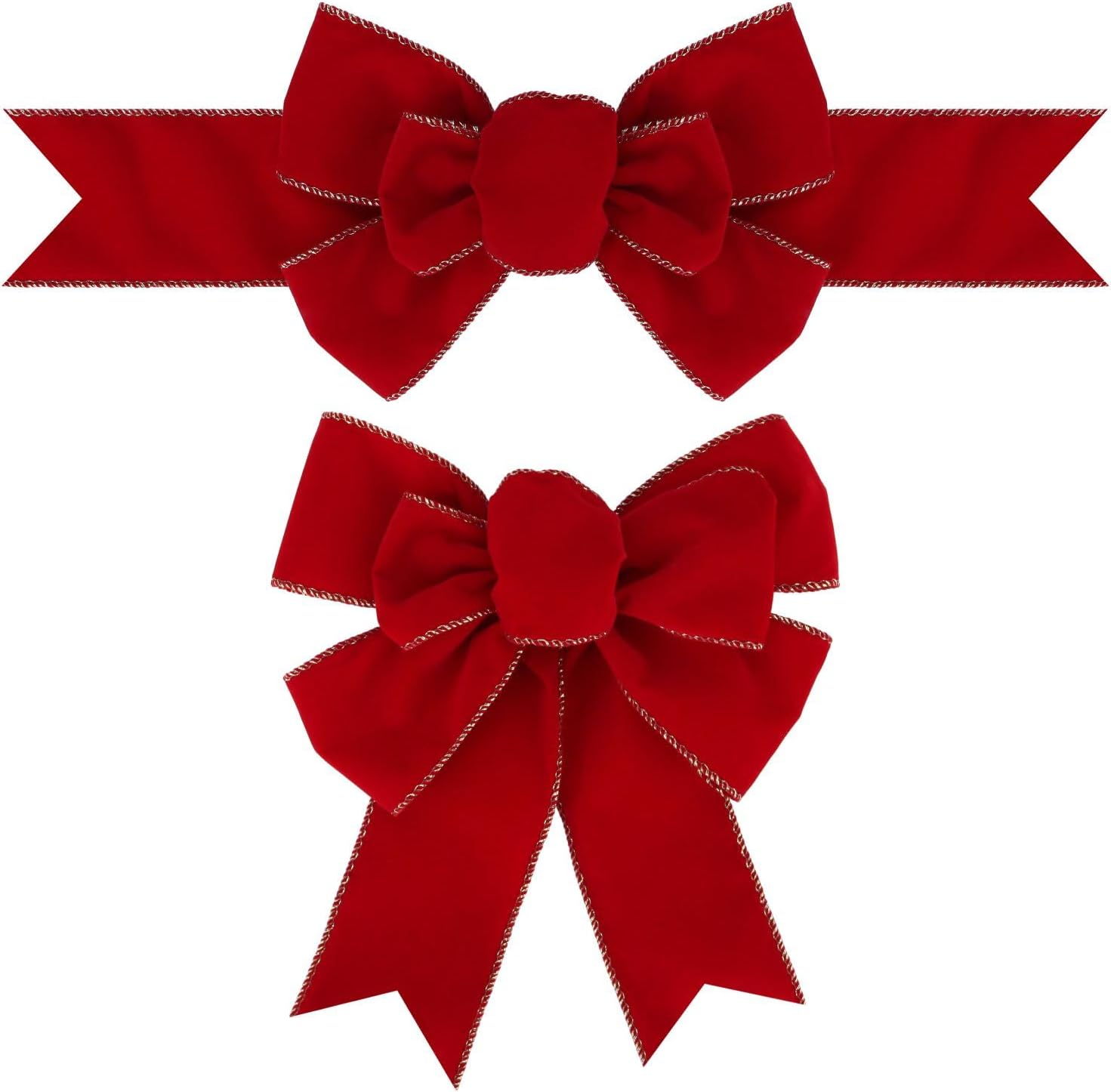 Bows & Ribbons - Meseey 2 Pcs Red Velvet with Gold Eadge Christmas Burlap Bow Handmade Premade Bows for Wreaths Large Decorative Christmas Ornaments Tree Decorations Wrapping Bows Decor (Red Velet)