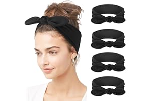 DRESHOW 4 Pack Headbands for Women Bow Knotted Hair Band Facial Cloth Rabbit Ears Running Sport Elastic Hair Wrap