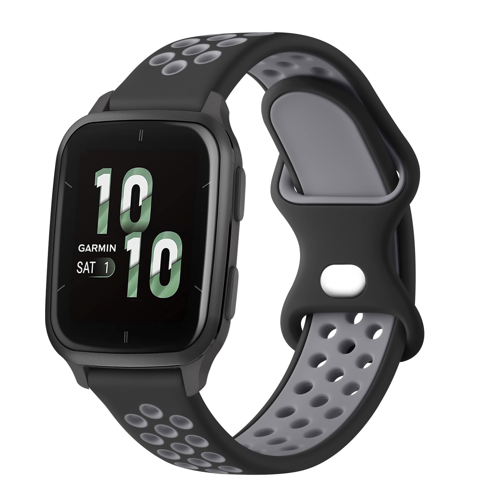Strap compatible with Garmin Venu Sq 2/Venu 2 Plus/Vivoactive 3/3 Music Strap, 20mm Double Colour Breathable Adjustable Silicone Band for Forerunner 55/645/245 (Black/Grey)