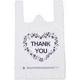 LazyMe Thank You T Shirt Bags, White Plastic Grocery Bags with Handles, Standard Supermarket Size, 12 x 20 inch (100 PCS)