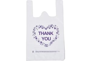 LazyMe Thank You T-Shirt Carry-Out Bags Plastic Grocery Bags White Sturdy Handled Merchandise Bags,Standard Supermarket Size,