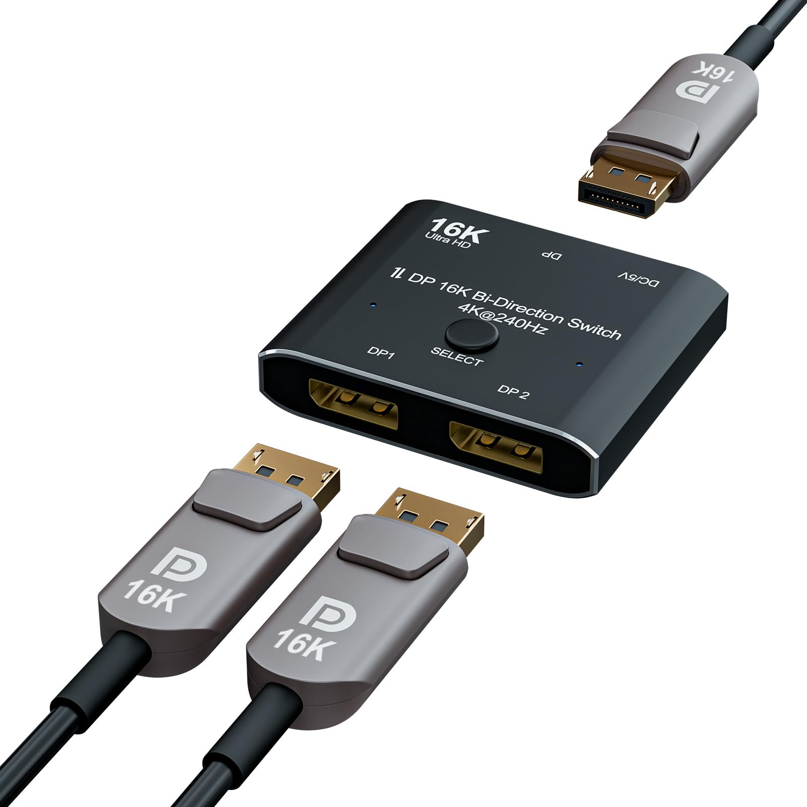 Grehge Displayport 16K Bi-Direction 2x1 16K@60Hz 4K@240Hz 2 in 1 Out 1 in 2 Out Switch Converter for Large Screens