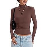EasyGala Womens Double Lined Turtleneck T Shirts Back Zipper Long Sleeve Shirts Fitted Basic Undershirts Fall Oufits