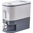 Sooyee 11 Lbs Rice Container, Large Grain Container Storage with Lid Measuring Cylinder Moisture Proof Household Cereal Dispenser Bucket for Kitchen Soybean Corn,White and Grey