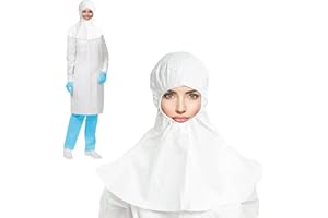 EZGOODZ Disposable Hood Caps Medium, Pack of 10 White Disposable Bouffant Hoods, 60 GSM Surgical Hoods Full Cover Neck and Shoulders, Unisex Polypropylene Hooded Caps for Hospital, Factories