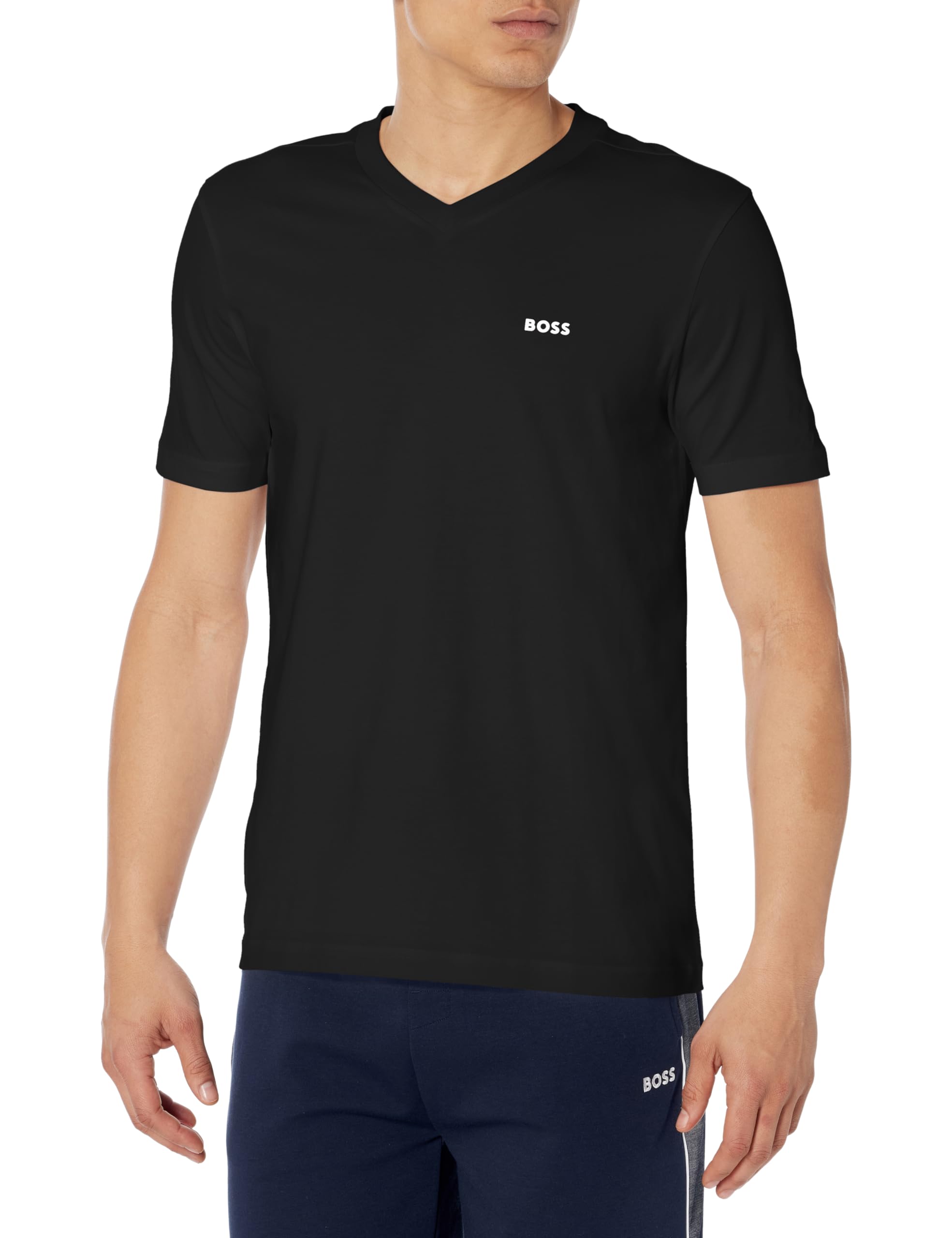 BOSS Small Logo Cotton Vneck Short Sleeve Tshirt Black Cloud