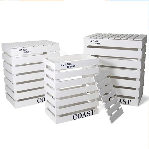 Set de 3 cajas de madera Coast blanca (Medidas de la grande:44x31x50cm): Amazon.es: Hogar