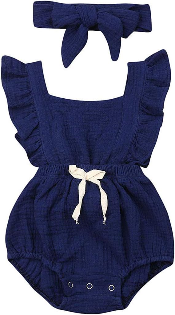 Yoawdats Newborn Baby Girl Romper Cotton Linen Bodysuits Ruffle Sleeve Summer Jumpsuit Outfits Clothes